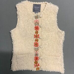 French Knot Lindsey Mason Women's Embroidered Sherpa Vest Cream Size S Nepal